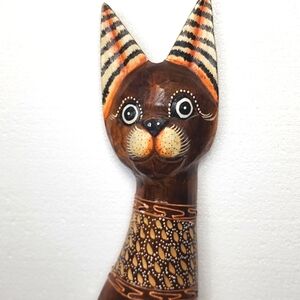 Handcrafted Wooden  Brown Cat Figurine